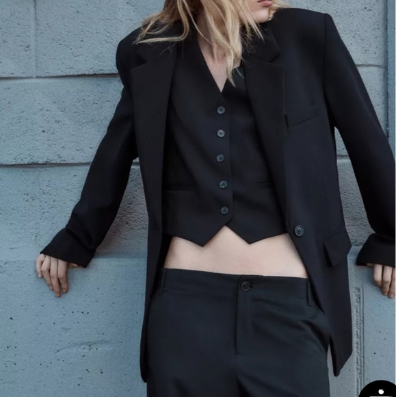 Zara Black Mid Lenght Lapel Collar Basic Blazer Jacket Size Small - Picture 2 of 16